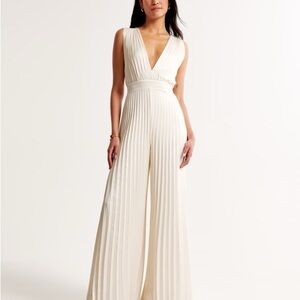 NWT Abercrombie & Fitch - “Giselle” Pleated Ivory Jumpsuit with Plunging V Neck